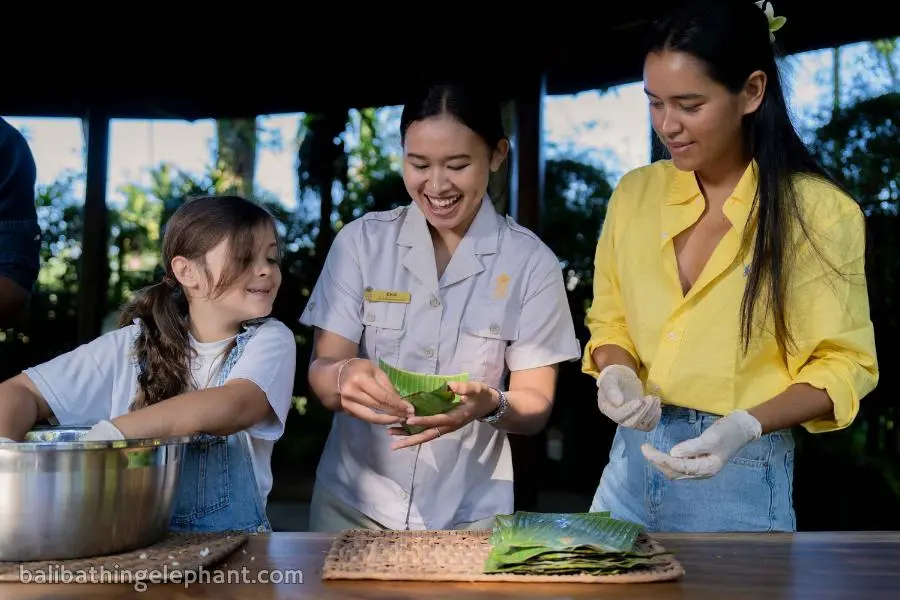Guests preparing elephant food at Mason Elephant Park Guests preparing elephant food at Mason Elephant Park, Bali