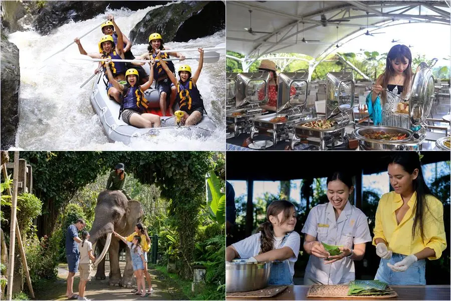 Raft Bali's white water rapids, then walk beside rescued elephants on a guided wellness trek. Lunch, gear & hotel transfers included. Book today.